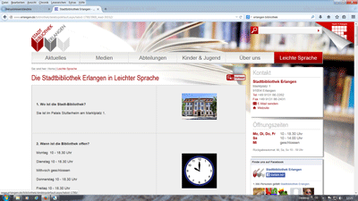 Internet-Seite von der Stadtbibliothek Erlangen