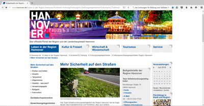 Region Hannover | Internet-Seite zum Thema Verkehrs-Ordnungswidrigkeiten